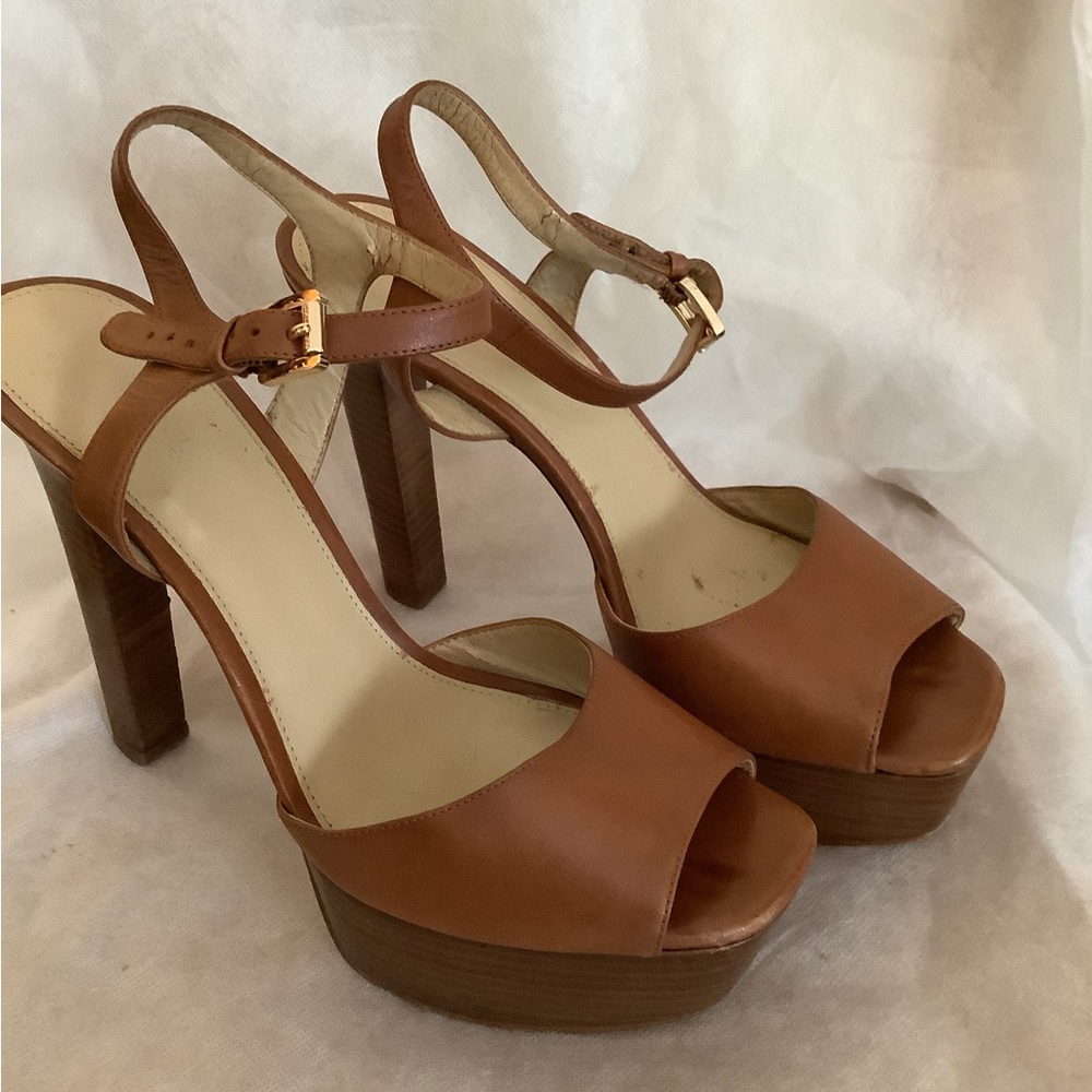 Michael Kors Tan Bennett Leather Stiletto Platform Shoes Size 10